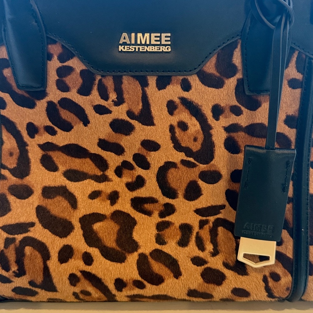 Aimee Kestenberg Hair calf Leopard Print leather Satchel with Black Accents - Picture 7 of 8